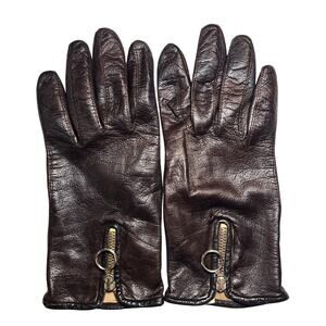 UNBRANDED Vintage Size 7 Chocolate Brown Silk-Lined Leather Zipped Gloves– 1980s